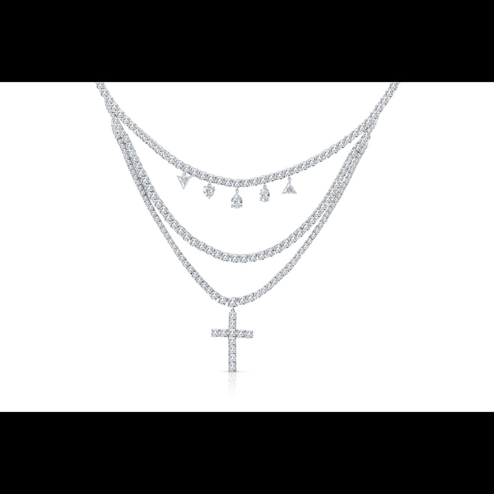 Triple layered cubic zirconia tennis necklace